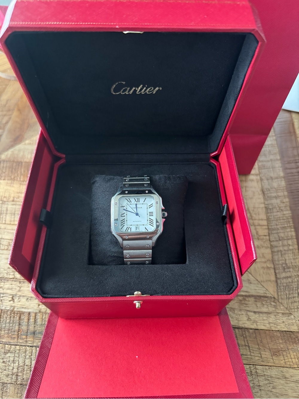 Cartier Stainless Steel Watch with Red Presentation Box